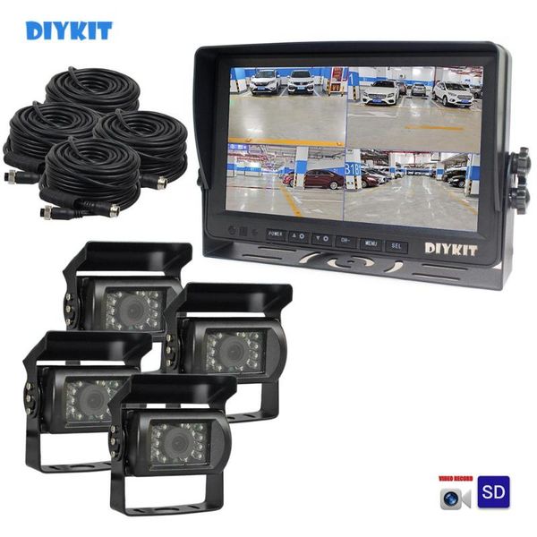 

car rear view cameras& parking sensors diykit ahd 9" split quad hd monitor 960p ir night vision led camera waterproof with sd card vide