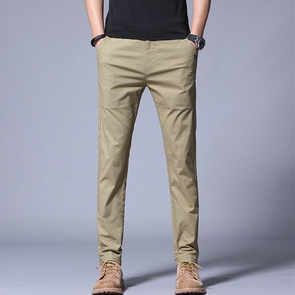

casual versatile pants men's slim elastic leggings youth straight korean fashion thin summer, Black
