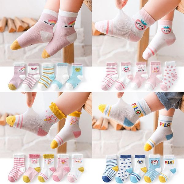 

socks 5pairs/lot born baby comfort cotton mesh cute carton infant boy toddler for 0-2 years clothes accessories, Pink;yellow