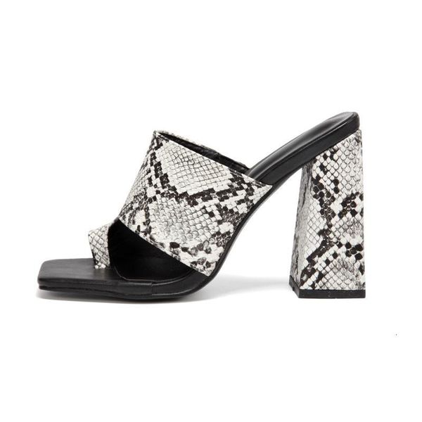 

slippers cozy thick high heel flip-flop shoes lady indoor summer fashionable snakeskin grain style women home lizb, Black