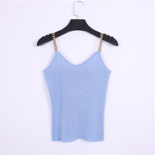 

women's tanks & camis metal chain patchwork women tank spaghetti strap female summer shiny slim fit knitted camisole bodycon, White