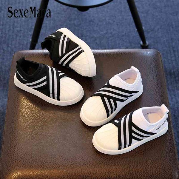 Preto branco listrado garoto sapatos crianças meninas personagens de moda sapatos de bebê crianças estudante plana toddler menina sapatilhas B12131 210329