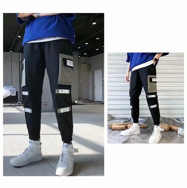

men's pants men man joggers casual cargo patchwork overalls designer harem hip hop, Black