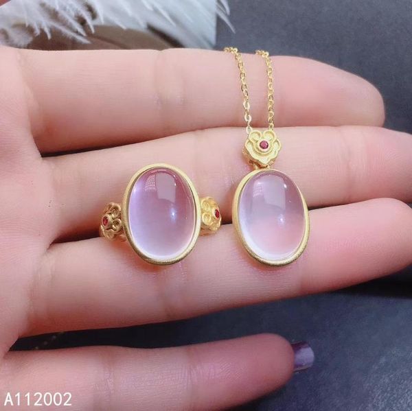 

fine jewelry natural rose quartz 925 sterling silver women pendant necklace ring set support test selling bracelet, earrings &, Black