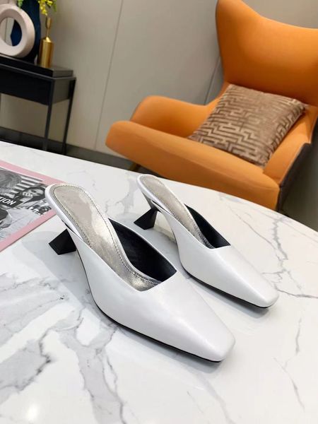 

80% off store online women 2021 sumer slippers med thin heel flip flops solid color fashion ladies square toe high-heeled sandals, Black