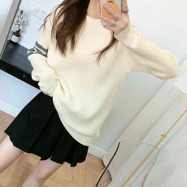 

autumn winter pullover grey sweater waffle tb coat women lazy wind long loose women's wool knitted top, White;black