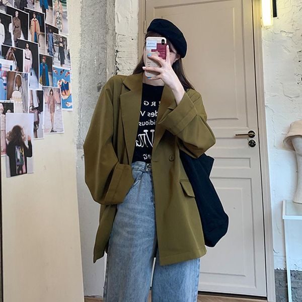 

spring and autumn fried street suit jacket women's 2021 loose korean version of the drape casual ins tide suits & blazers, White;black