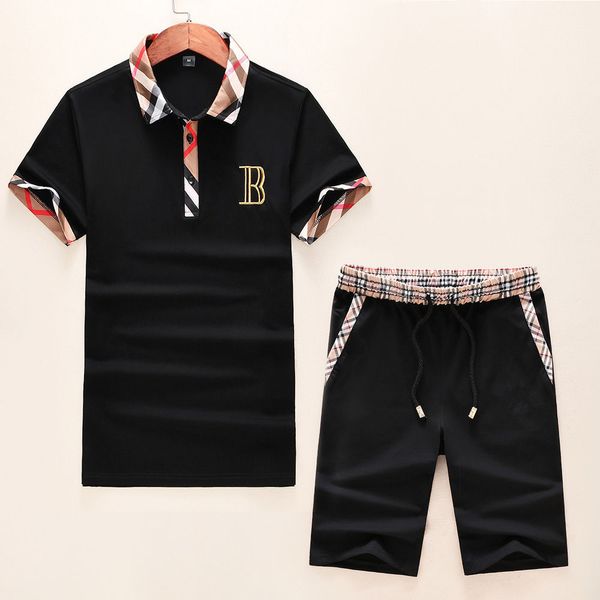 

design summer suit men's fashion casual plaid sleeve shorts sportswear pure cotton breathable and sweat absorbing set, Gray