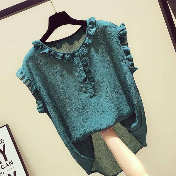 

women's blouses & shirts blouse women casual summer sleeveless ruffle o neck and solid blusas femme clothes korean plus size, White