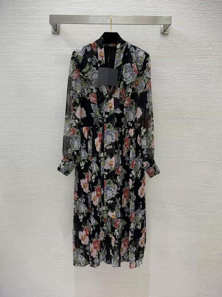 

milan runway dress 2022 spring summer print women's designer dress brand same style dress 0114-6, Black