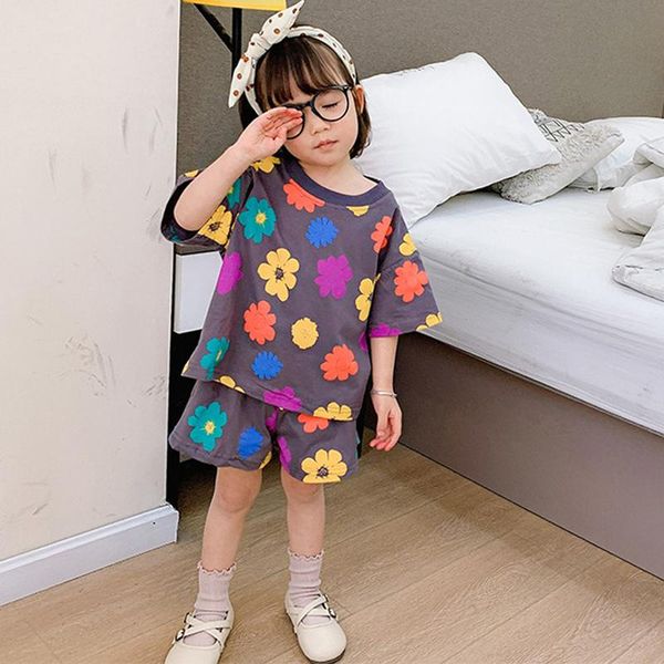 

arrived summer children clothes set cute baby girls floral fashion cotton short sleeve tee + shorts 2pcs kids outfits clothing sets, White