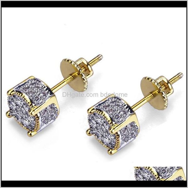 

drop delivery 2021 mens hip hop stud jewelry womens fashion gold round zircon earrings for men hiphop izf2k, Golden;silver