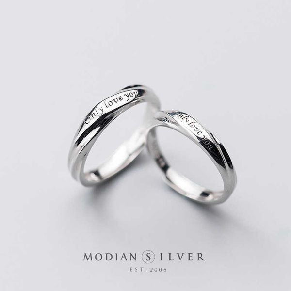 

romantic carved letters ring for men and women 925 sterling silver a pair adjustable lovers wedding fine jewelry 210707, Slivery;golden