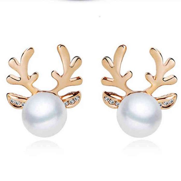 

charms ear stud clip rings christmas ornaments alloy inlaid pearl rhinestone antler fashion elk small animal, Golden
