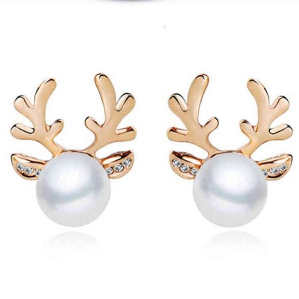 Encantos orelha prisioneira clipe anéis de natal ornamentos de natal liga incrustado pérola chifre antler moda elk pequeno animal