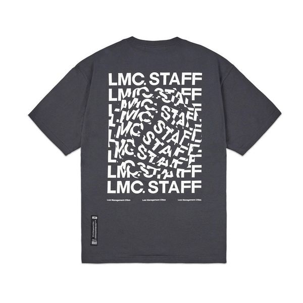 T-shirt a maniche corte LMC STAFF 20FW da uomo alla moda elettrico tutti i dipendenti stampa a vortice T-shirt a maniche corte con scollo tondo sciolto 2021