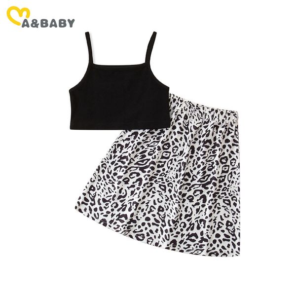 1-6Y Summer Child Kid Girl Clothes Set senza maniche Gilet nero Top Gonne leopardate Abiti Costumi da vacanza al mare 210515