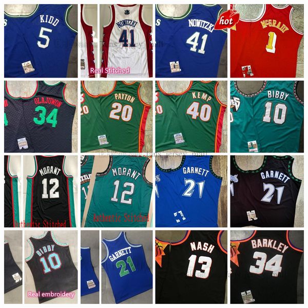 

mitchell&ness real stitched retro basketball 41 nowitzk 12 morant jerseys authentic embroidery quality jersey digital print 5 kidd 34 ray 13, Black;red