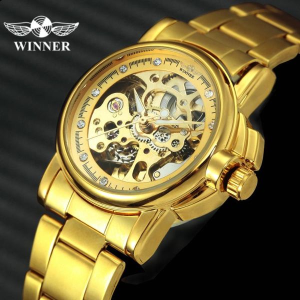 

wristwatches winner official women watches luxury automatic mechanical watch crystal decoration elegant lady wristwatch stainless steel stra, Slivery;brown