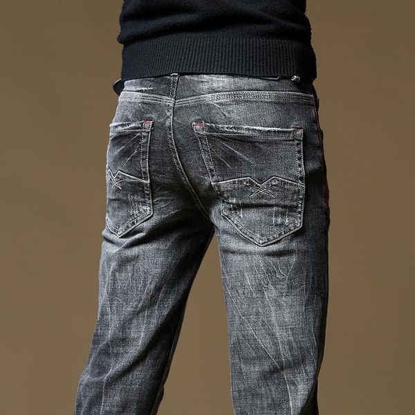 

luren black gray high-end jeans men's korean-style trendy all-matching slim fit skinny pants youth stretch casual, Blue