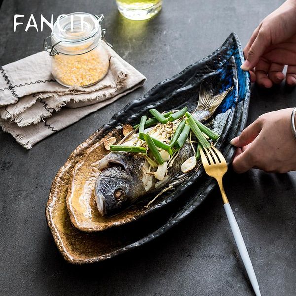 

dishes & plates fancity irregular large ceramic steamed fish plate, home creative dish, special-shaped tableware, restaurant plate