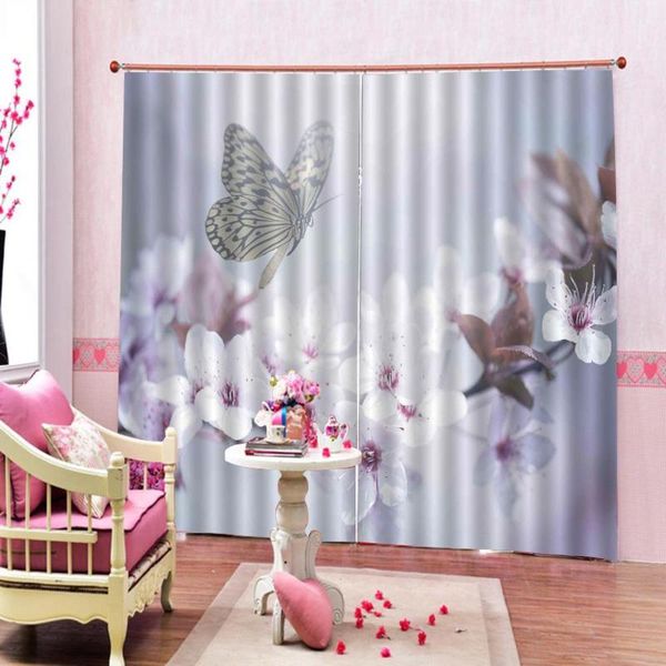 

curtain & drapes pastoral scenery nature butterfly flowers window po print polyester fabric indoor decor for living room
