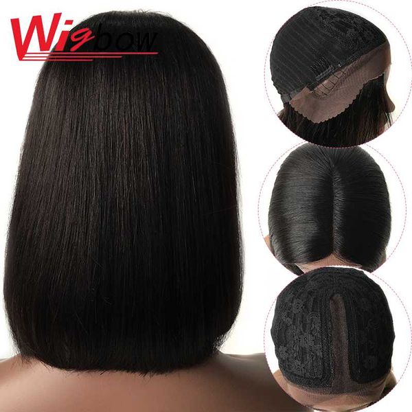 

lace front straight bob wig human hair short for women brown mid part frontal brazilian wigs with, Black;brown
