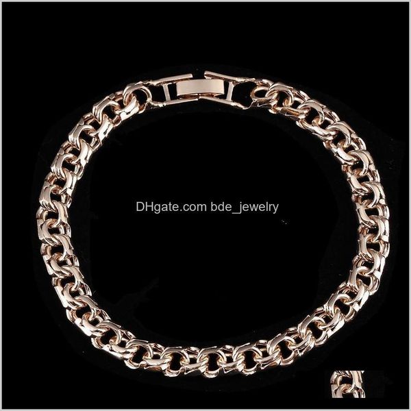 Pulseiras de tênis joalheriabracelet 585 jóias de rosa Uma forma de tecelagem longa de 7 mm de largura de mão catenária de ouro Bracelete e mulheres Delie