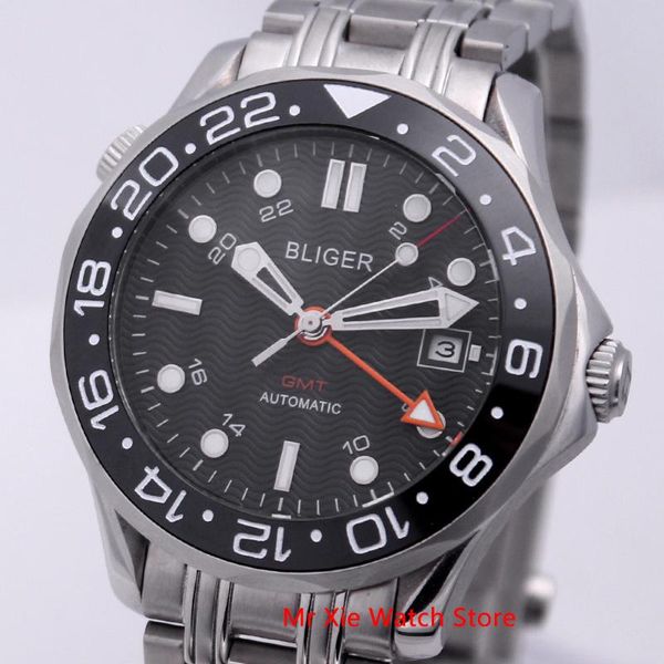 

wristwatches bliger 41mm automatic mechanical mens watch sapphire glass stainless steel bracelet luminous waterproof calendar gmt male, Slivery;brown