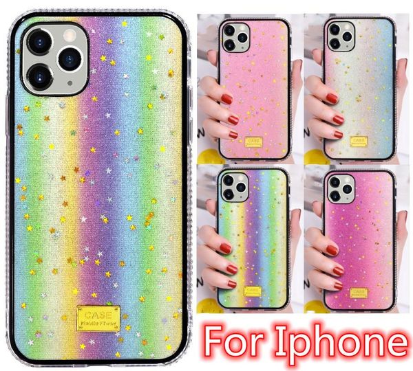Lichtgevende luxe bling Glitter gevallen cover Diamond Back covers voor iphone 14 13 11 12 pro 6 7 8 plus X XR XS MAX