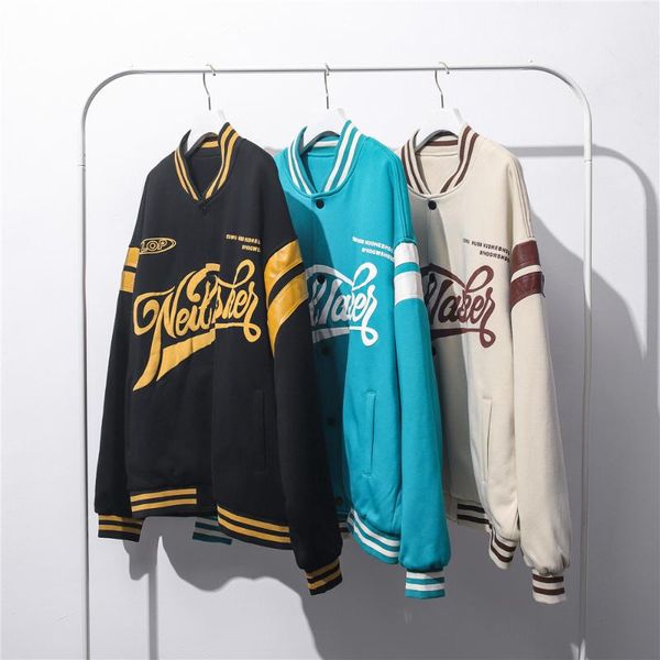 

men's jackets jacket 2021 spring thick fabric vintage baseball oversized loose style buttons streetwear cotton coat men women clothing, Black;brown