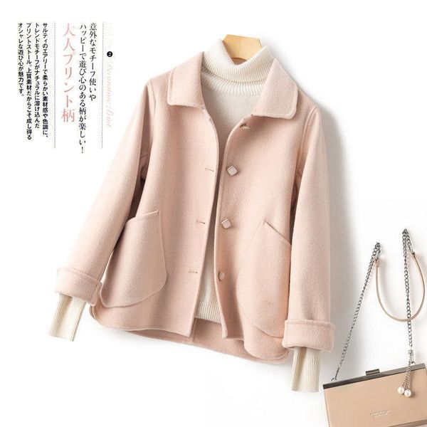 

women's wool & blends autumn winter fashion woolen coat mid-length korean elegant plaid overcoat female casual loose outerwear l733, Black