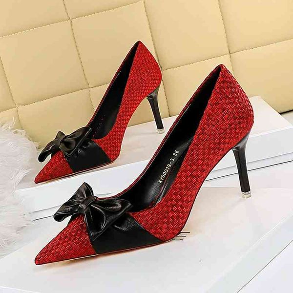 

sandals design women pumps fashion weave bowtie spring autumn female shoes elegant thin high heels shallow office lady 7eo6, Black