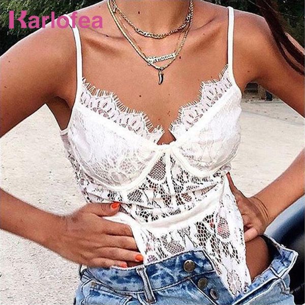 

women's jumpsuits & rompers karlofea lace bodysuit summer ladies outfits short transparent slim strap v neck streetwear, Black;white