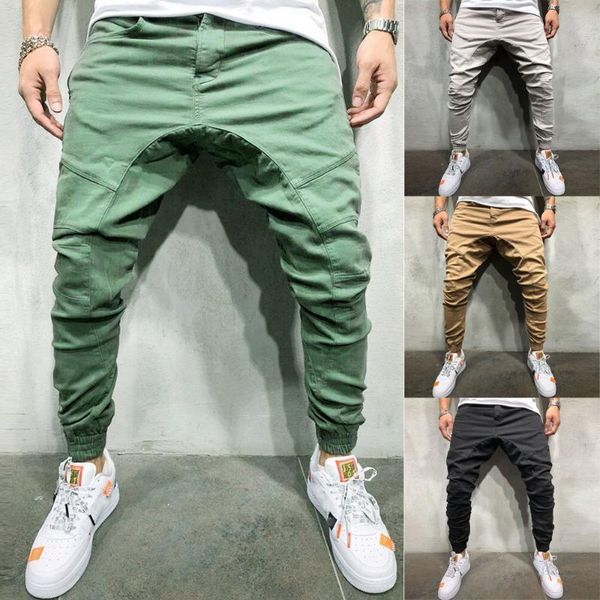 

men's pants pure colored loose multi-pocket workwear tether cargo trousers, Black