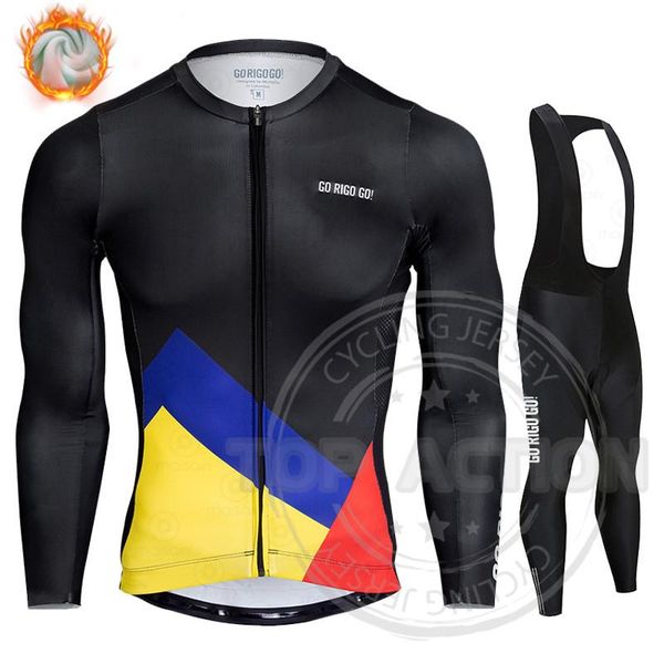 

racing sets go rigo winter fleece cycling jersey roupa ciclismo masculino long sleeve men, Black;blue