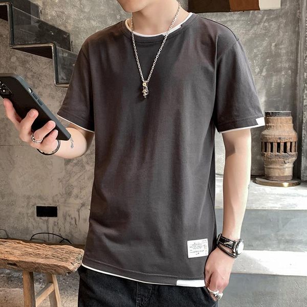 

men's t-shirts summer style, t-shirt, large clothing, pure cotton material, fake two-piece design, youth fashion 109-t302-7, White;black