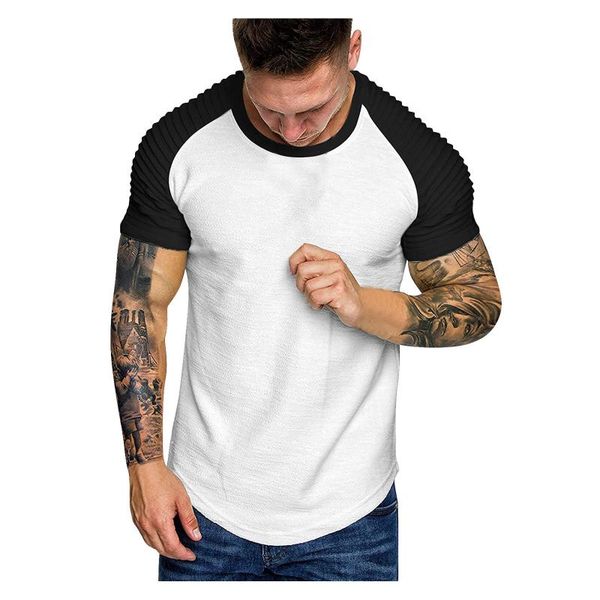 

men's t-shirts 2021 t-shirt patchwork slim fit short-sleeve man t shirt for male ound neck casual fashion street clothes, White;black