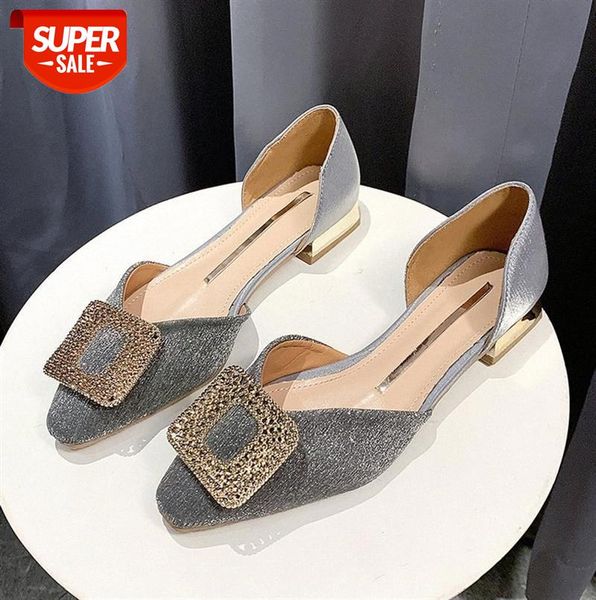 

pointed shallow mouth thick heels korean metal buckle single shoes boat scoop women #md4y