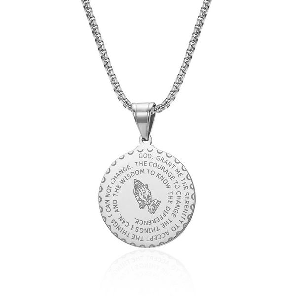 

wholesale christianity hand praying necklace letters tags 60cm gold silver black 3colors pendants necklaces men jewelry gift