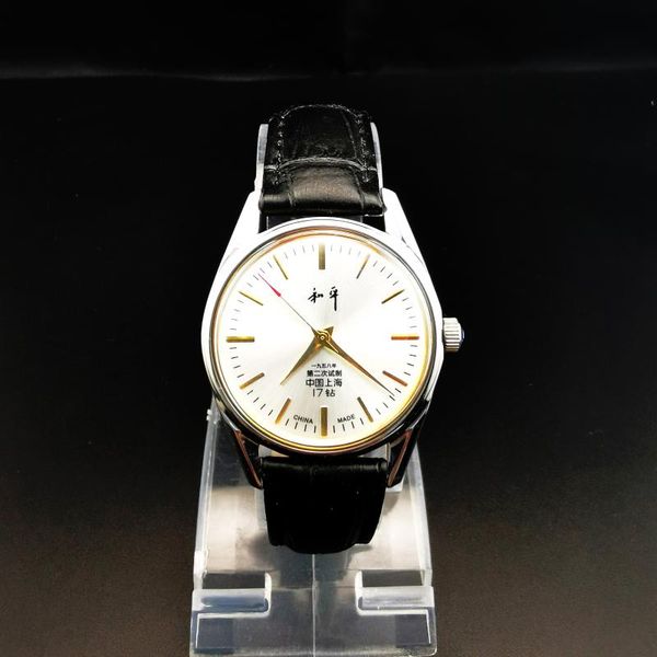 

wristwatches shanghai men's mechanical watch manual ultrathin and simple retro leather belt 8120 movement 17zuan, Slivery;brown