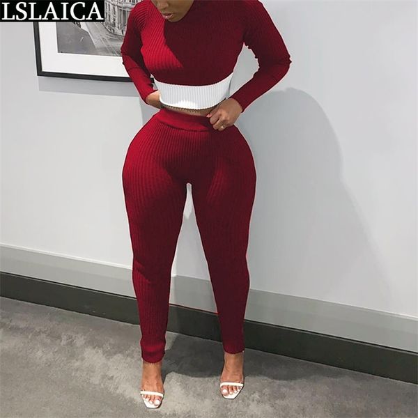 

two peice set for women long sleeve long pants knitted piece outfits autumn causal streetwear tracksuit 210515, White