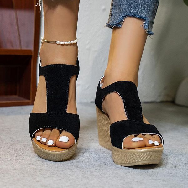 

sandals casual shoes for women open toe wedges female back strap ladies high heels platform women's sandalias summer 2021, Black