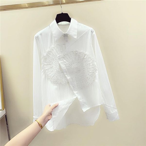 

luxury beading irregular shirt korean style 2021 summer women's casual blouse shirts a2614 blouses, White