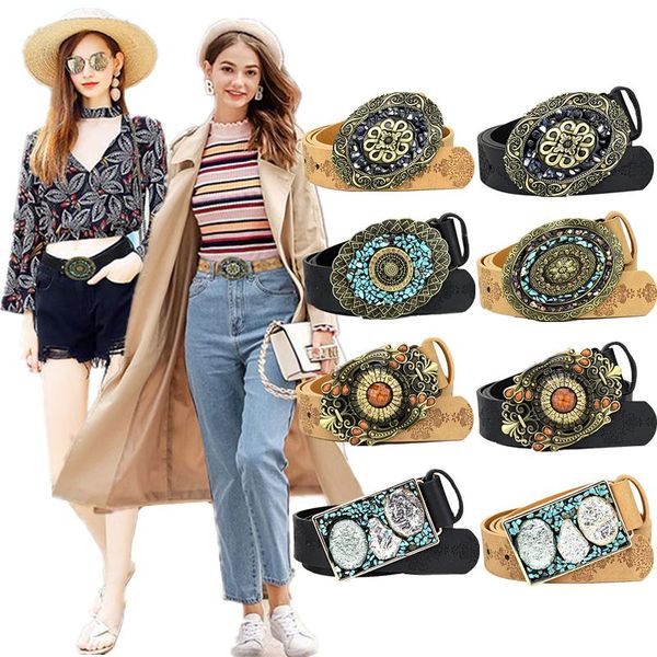 

belts 1pc luxury brands fashion bohemian corset wide female belt alloy smooth buckle with stones buckles decorative waistband, Black;brown