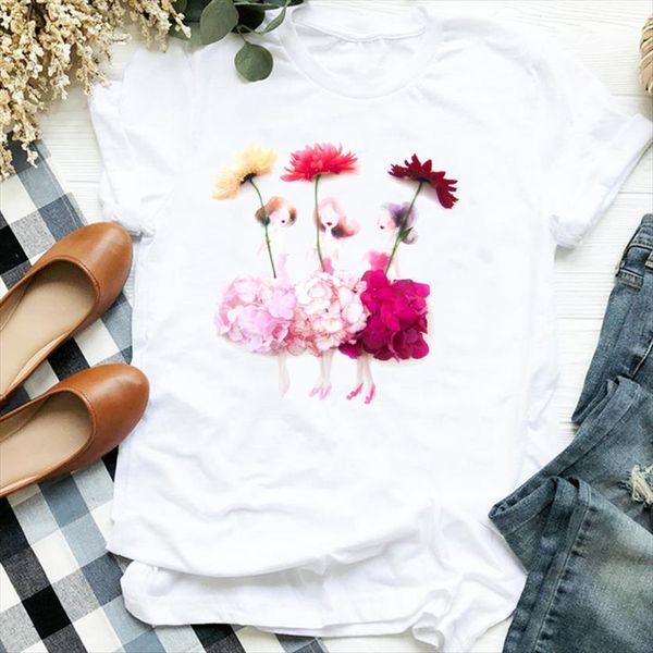 

floral elegant trend fashion 90s womens t shirts print tee clothes female graphic, White