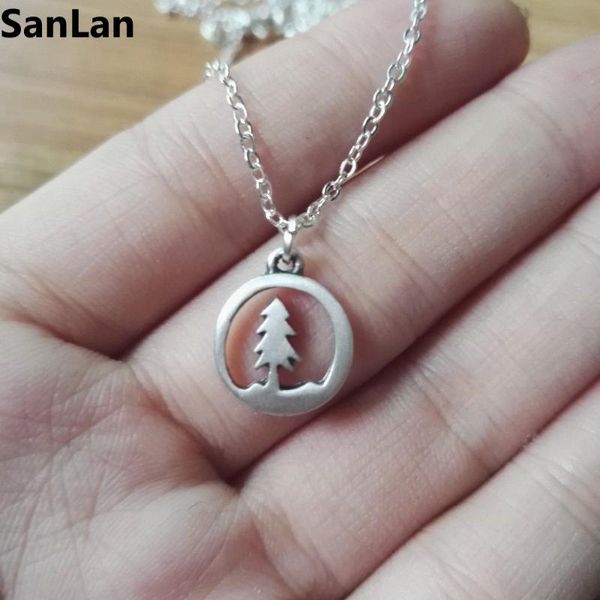

pendant necklaces 1pcs lovely fashion tiny pine tree charm forest necklace range nature jewelry women girl gift for love sanlan, Silver