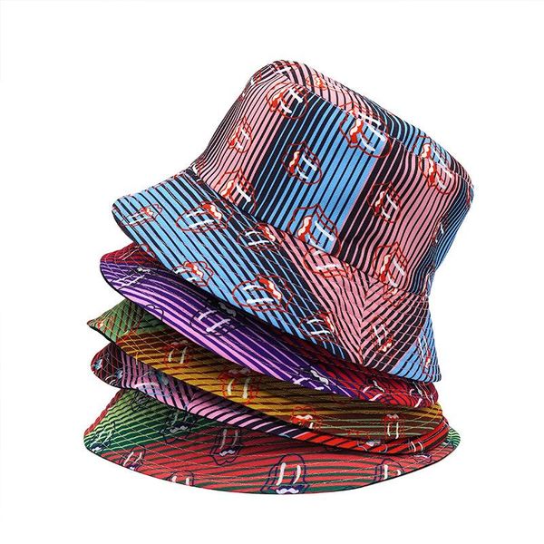 

wide brim hats multicolor rainbow striped bucket hat women men reversible retro fisherman outdoor sunscreen cap, Blue;gray