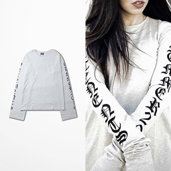 

tee kanye west gothic letter printing t-shirts trasher retro hip hop high street souls dark sleeve long t-shirt shoulder loosey, White;black