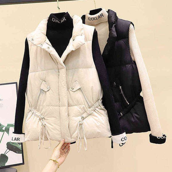 

short down cotton waistcoat vest women's autumn and winter korean waist waistb, fashionable versatile vest, Black;white